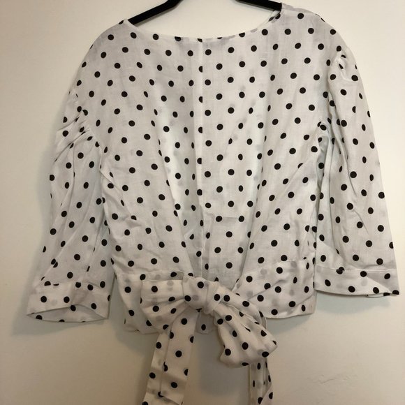Zara Polka Dot Tie Back Wrap Linen Top Blouse - Picture 11 of 13